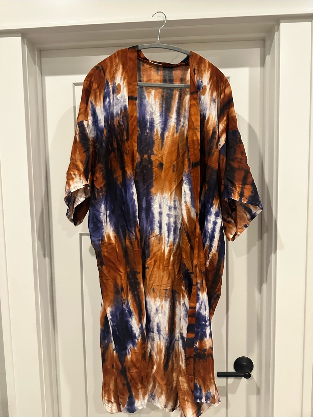 Women’s Tie-Dye Open Kimono Shirt - Blue, Brown, White